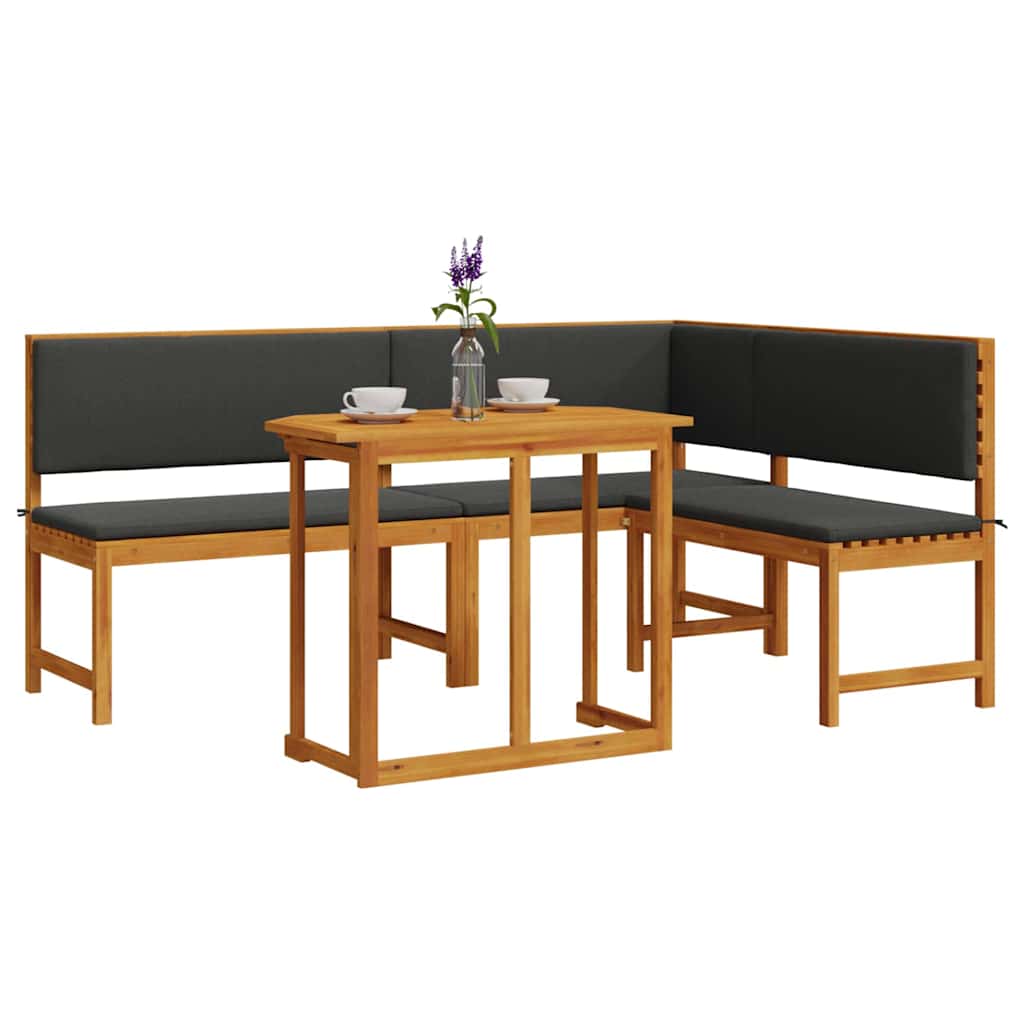 3-teiliges Garten Bistro Set mit Kissen - aus solidem Akazienholz